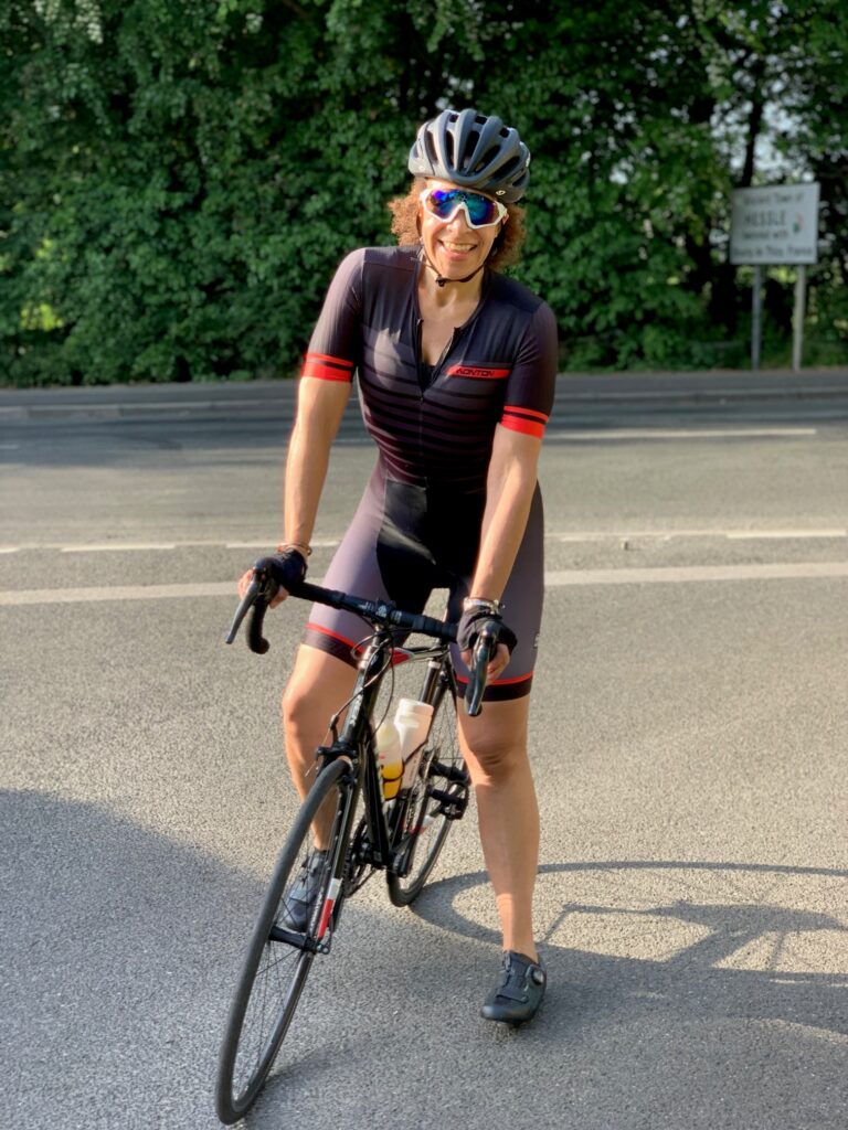 Female cyclist on bike